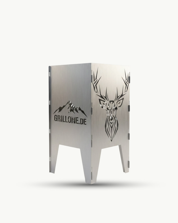 The Only One Feuertonne Hirsch 75 cm – Feuerstelle aus Edelstahl mit Hirschmotiv für Garten & Terrasse